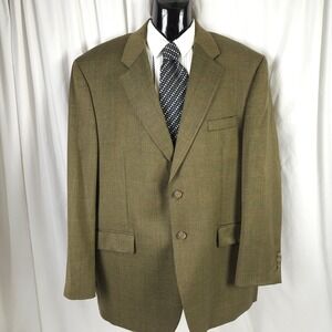 VTG Chaps Ralph Lauren Khaki Windowpane Plaid Blazer Men's 46R Wool
